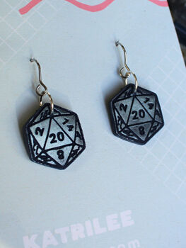 D20 Dice Stainless Steel Dangle Earrings, 7 of 8