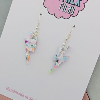 Large Iridescent Sprinkle Lightning Bolt Earrings, 7 of 9