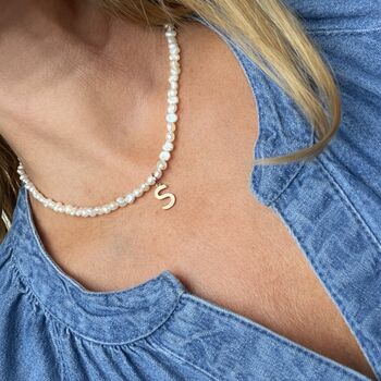 Pearl Choker Necklace With Gold Vermeil Initial Charm, 4 of 13