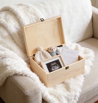 Personalised Baby Boy Or Girl Teddy Bear Large Wooden Keepsake Box, 3 of 4