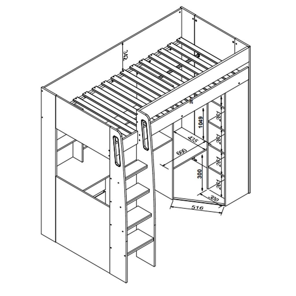 Harper High Sleeper Bed With Desk, Wardrobe And Storage By Cuckooland