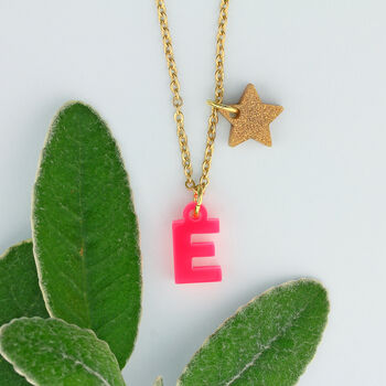Pink Letter/Initial And Gold Star Charm Necklace, 2 of 6