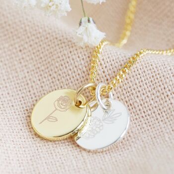 Personalised Small Birth Flower Disc Charm Necklace, 6 of 11