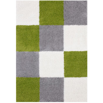 The Rugs Geometric Shaggy Rug Green Checkered Rug, 8 of 12