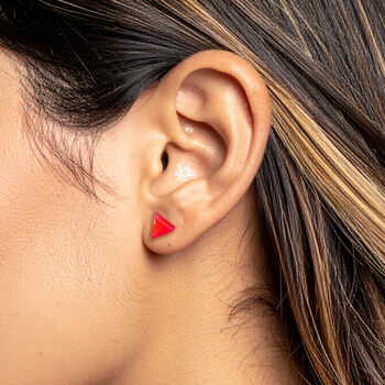 Handmade Neon Pink Triangle Stud Earrings – Fun Resin Jewellery Gift For Her, 2 of 4