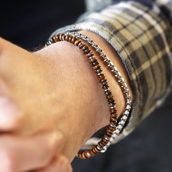 Men's Personalised Stainless Steel Double Layer Beaded Bracelet, 4 of 6