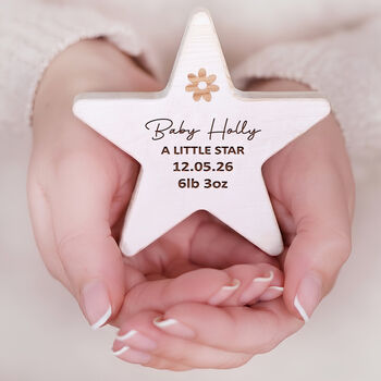 New Baby Keepsake Gift Personalised Wooden Star, 2 of 2