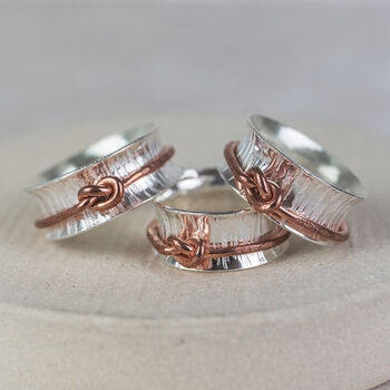 Sterling Silver And Copper Love Knot Spinner Ring, 2 of 4