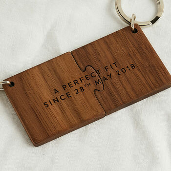 Personalised Wooden Two Piece Jigsaw Keyring Set, 3 of 4