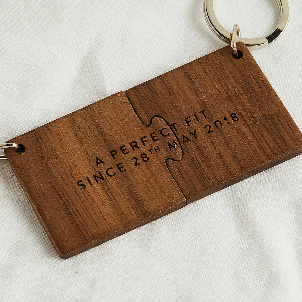 Personalised Wooden Two Piece Jigsaw Keyring Set, 1 of 4