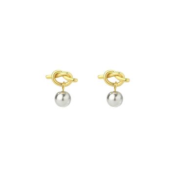 Gold Plated Knot And Pearl Stud Earrings, 2 of 5