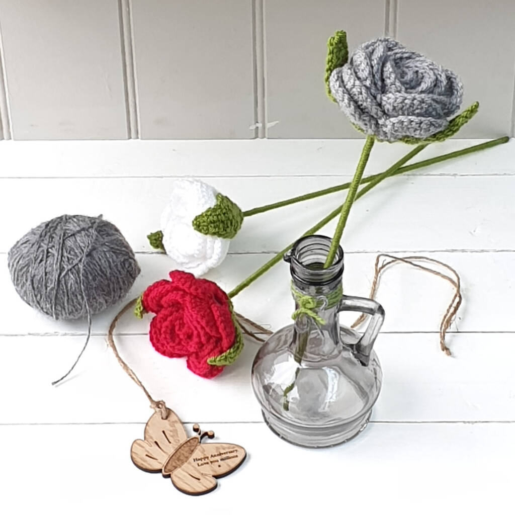 Personalised Crochet Wool Copper Anniversary Rose Vase, 1 of 7