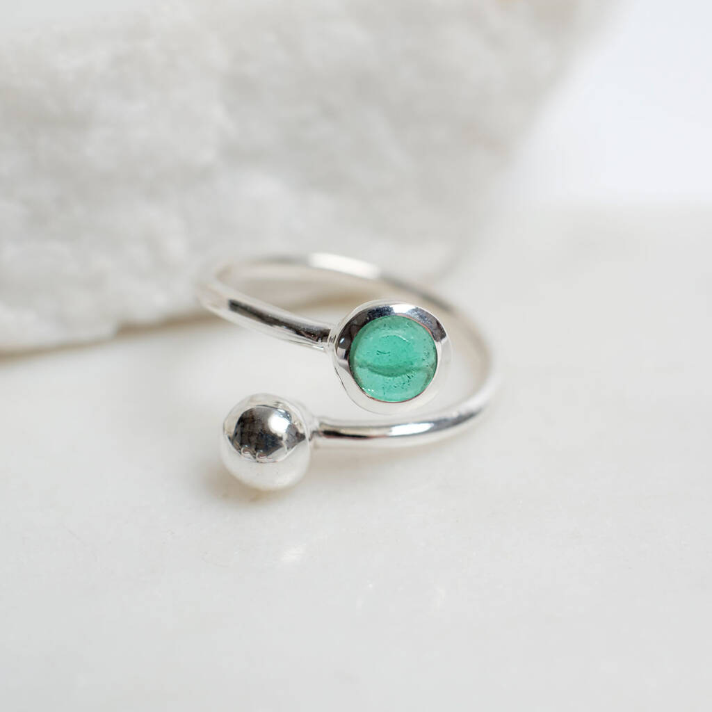 Adjustable Silver Birthstone Ring May: Emerald, 1 of 3