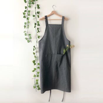 Personalised Charcoal Grey 100% Linen Pinafore Apron, 2 of 11