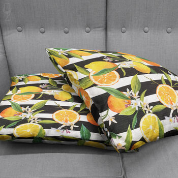 Cushion Cover With Orange And Lemon And Black Striped, 4 of 7