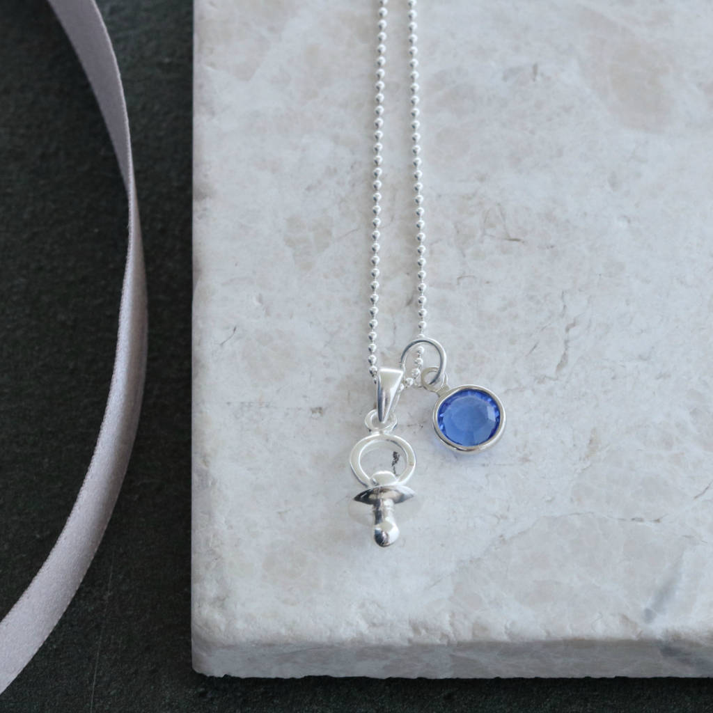 dummy or pacifier personalised birthstone necklace by adore baby