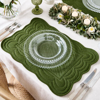 Emerald Quilted Scalloped Placemats, 3 of 6