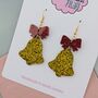 Christmas Glitter Bell And Bow Earrings, thumbnail 3 of 5