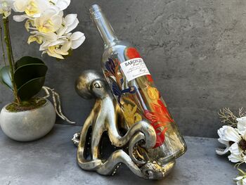 Silver Octopus Wine Bottle Holder Fun Freestanding Rack, 3 of 12