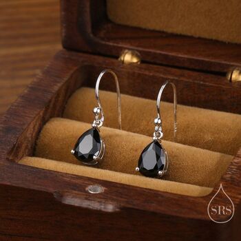 Sterling Silver Onyx Black Cz Droplet Drop Earrings, 2 of 10