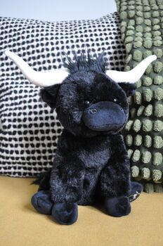 Large Black Longhorn Highland 30cm Cow Plush Toy, 9 of 12