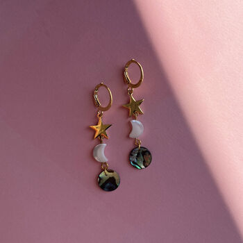 Handmade Shell Mother Of Pearl Star Moon Earrings, 6 of 7