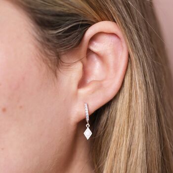 Opal Diamond Huggie Hoop Earrings, 3 of 4