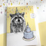 Raccoon With Cake Birthday Card, thumbnail 1 of 7
