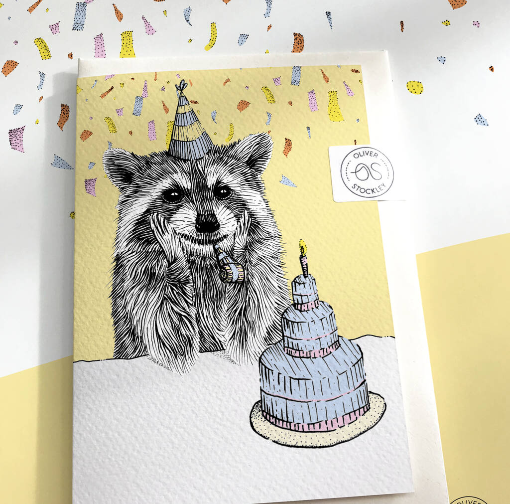 Raccoon With Cake Birthday Card, 1 of 7