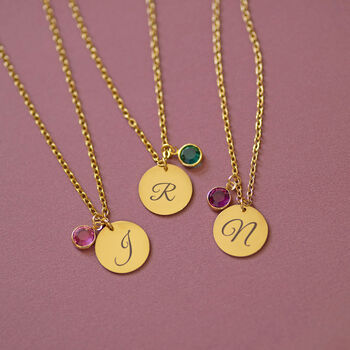 Gold Plated Script Initial Birthstone Charm Necklace, 2 of 7