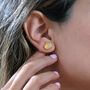 Fiery Moonstone Pear Shaped Stud Gold Plated Earrings, thumbnail 4 of 5