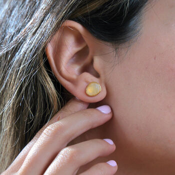 Fiery Moonstone Pear Shaped Stud Gold Plated Earrings, 4 of 5