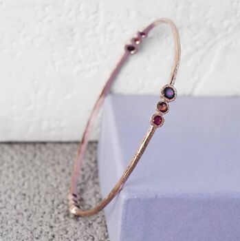 Triple Stone Garnet And Ruby Gold Birthstone Bangle, 5 of 6