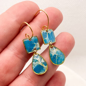 Turqoise Dainty Drop, Clay And Resin Earrings, 2 of 12