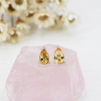 Sterling Silver Genuine Citrine Crystal Droplet Stud Earrings, 5 of 12