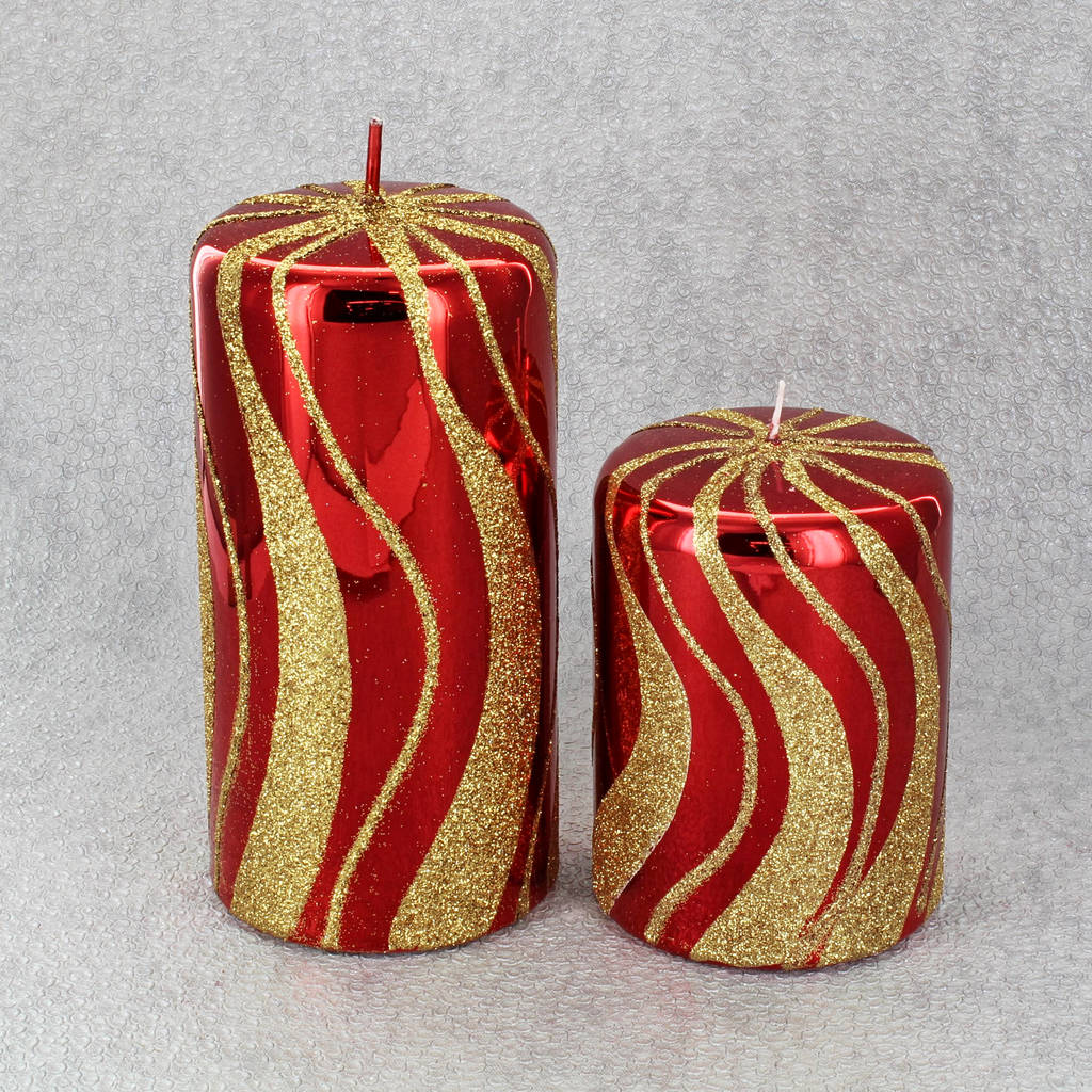 Red Gold Spiral Candles By G Decor