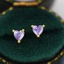 Sterling Silver Tiny Alexandrite Purple Blue Cz Heart Stud Earrings, thumbnail 5 of 12