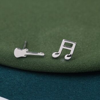 Mismatched Electric Guitar And Music Note Stud Earrings In Sterling Silver, 5 of 10