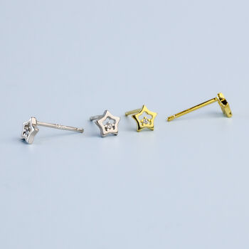 Sterling Silver Tiny Crystal Detail Star Earrings, 4 of 6