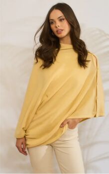 Yellow Chiffon 100% Cashmere Multi Ways Button Poncho Shawl Gift Boxed, 2 of 10