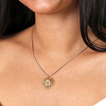 Beige Rope Pull Cord Sun Face Pendant Necklace In Gold, 2 of 3