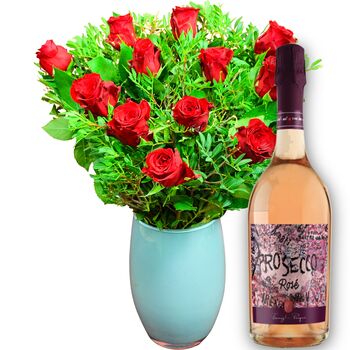 Rose Prosecco And A Dozen Red Roses Flower Bouquet, 6 of 6