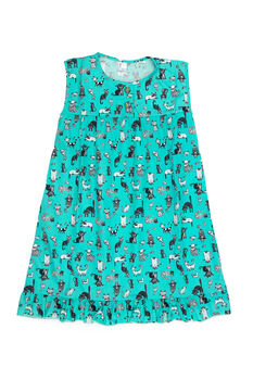 Girls Cat Cotton Summer Sleeveless Nightie Cream Aqua, 3 of 5