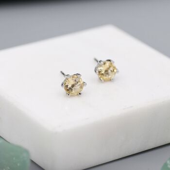 Natural Yellow Citrine Stud Earrings In Sterling Silver, 7 of 11