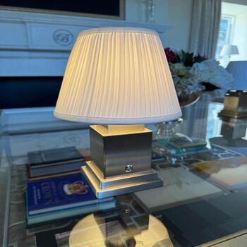 Rechargeable Table Lamp In Brushed Gold And Steel, 3 of 5