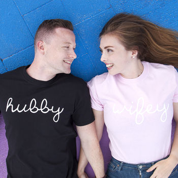 Wedding Hubby And Wifey Couples Tshirt Set, 7 of 10
