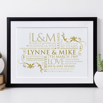Personalised Golden Wedding Anniversary Couple Word Art, 3 of 11