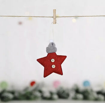 Christmas Fabric Star With Bobble Hat Decoration, 5 of 6