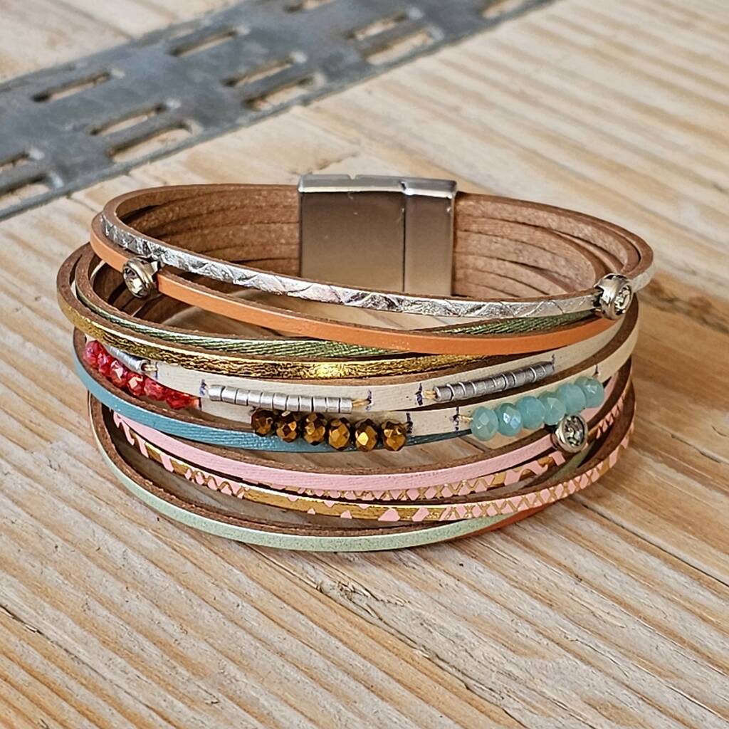 Faux Leather Multicolour Bracelet With Bead Detailing By Nest Gifts