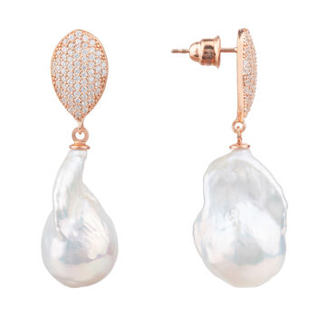 Classic Baroque Pearl Plated Silver Drop Earrings, 3 of 6